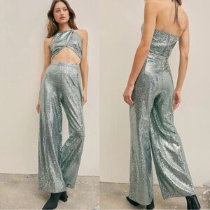 NWT Cider Disco Diva Metallic Wide Leg Trousers